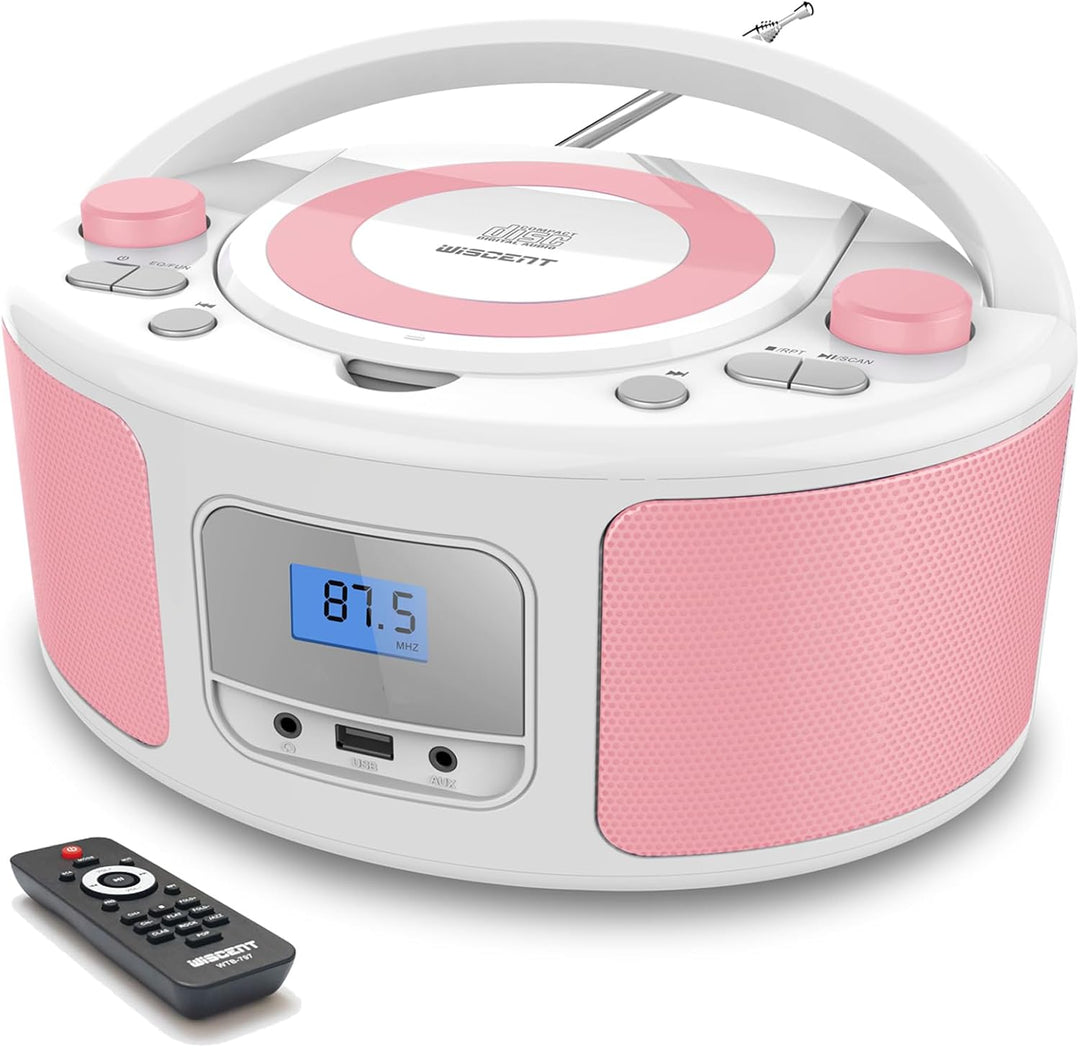 Tragbarer CD-Player Boombox mit Bluetooth | Fernsteuerung | FM-Radio | USB | MP3-Wiedergabe | Kompat