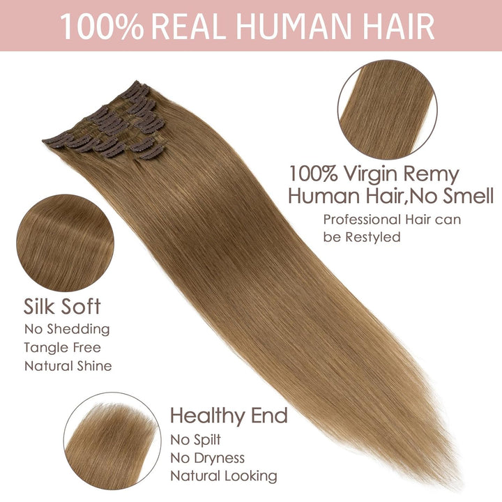 Silk-co Echthaar Clip In Extensions 8 Tressen 18 Clips 70g, Braun Hair Extensions, Remy Echthaar Cli