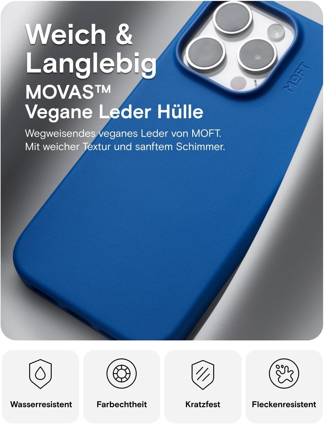 MOFT Magnetische Hülle für iPhone 15 Kompatibel mit MagSafe, MOVAS Vegane Lederhülle, Weiches Berühr