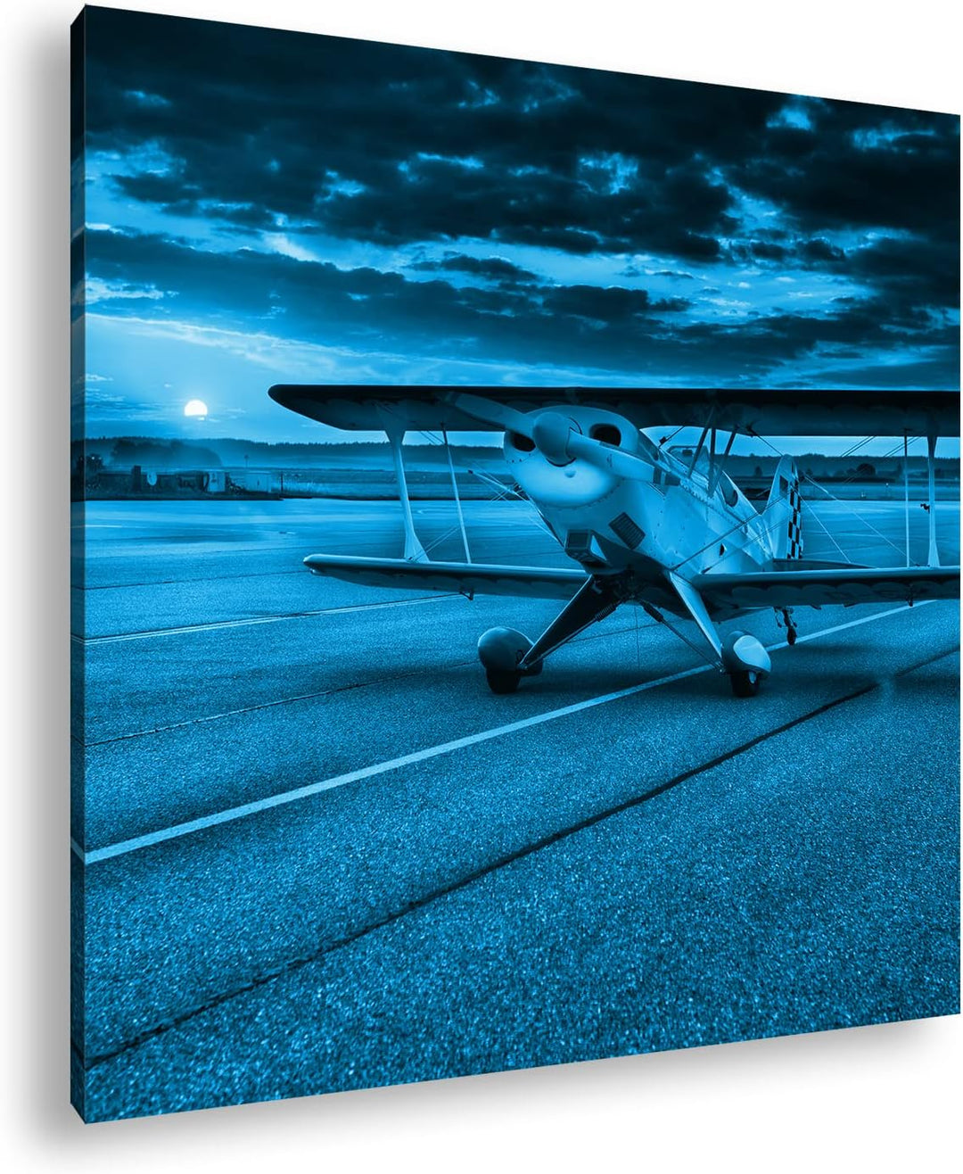 deyoli Propellerflugzeug im romantischen Sonnenuntergsang Format: 60x60 Effekt: Monocrome Blau als L
