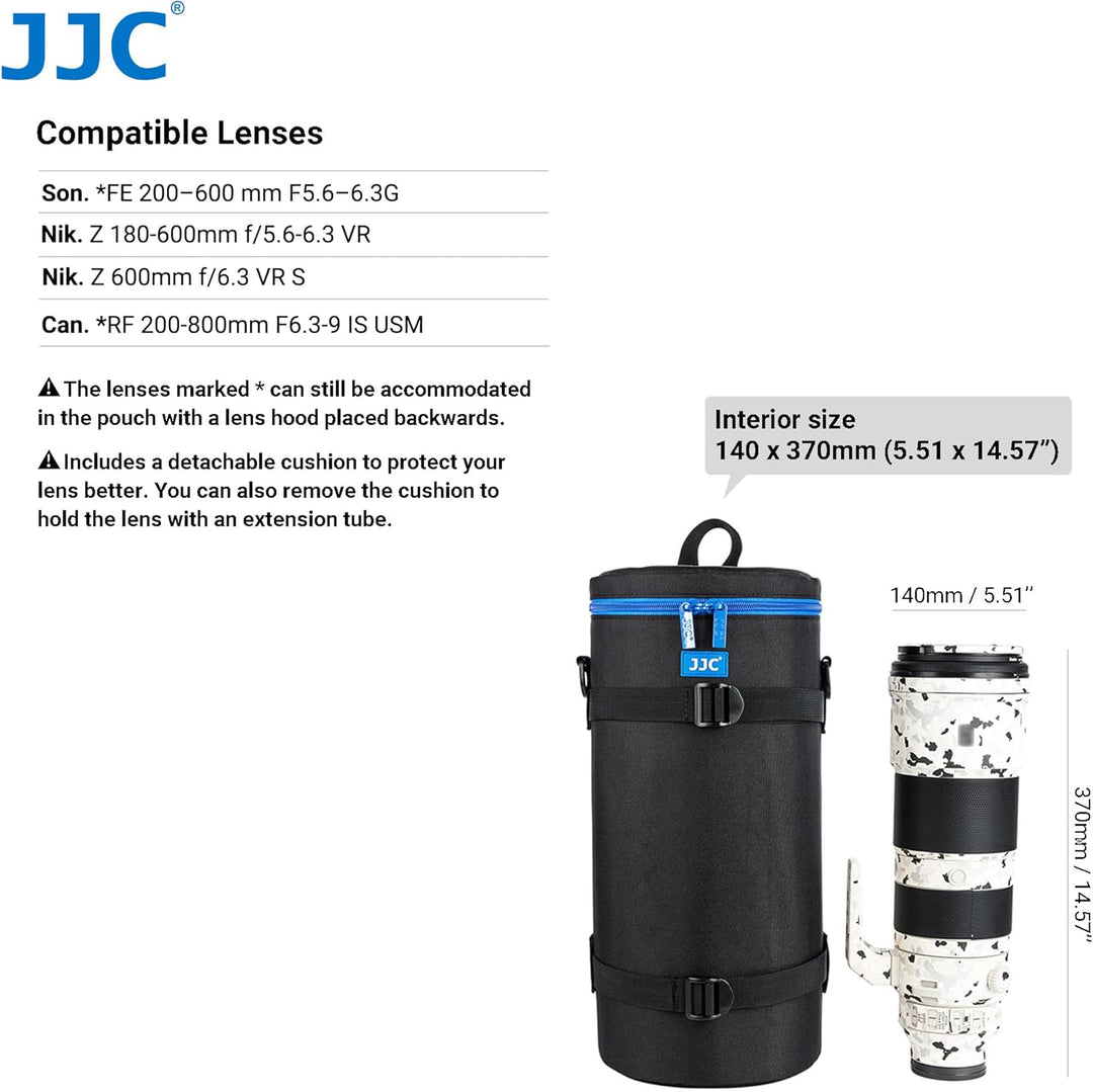 JJC Deluxe Objektivtasche für Sony FE 200-600mm F5.6-6.3G OSS, Z 600mm F6.3 VR S, Z 180-600mm F5.6-6