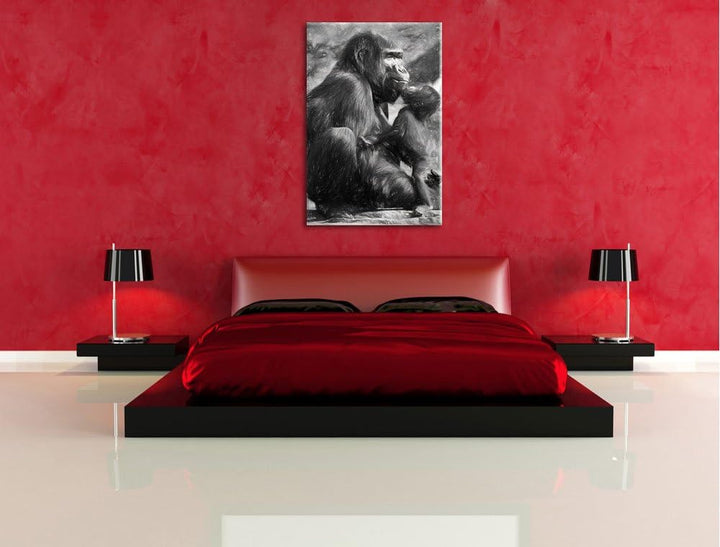 Gorilla-Baby küsst seine Mutter NewArt Format: 100x70 cm auf Leinwand, XXL riesige Bilder fertig ger