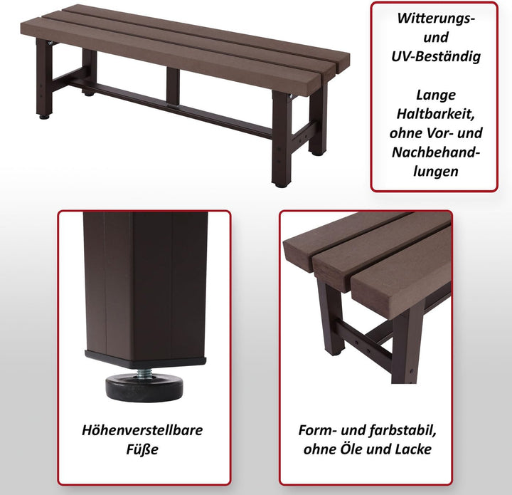 Mendler Alu Gartenbank HWC-K60, Bank Parkbank Sitzbank Balkonbank, wetterfest WPC 120cm, braun