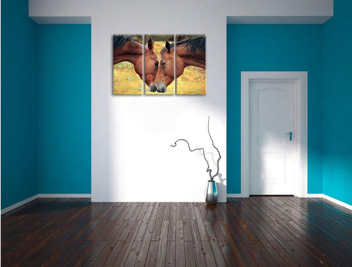 Pixxprint Zwei schmusende Pferde als Leinwandbild/Grösse: 3 Teilig (120x80 cm) cm/Wandbild/Kunstdruc