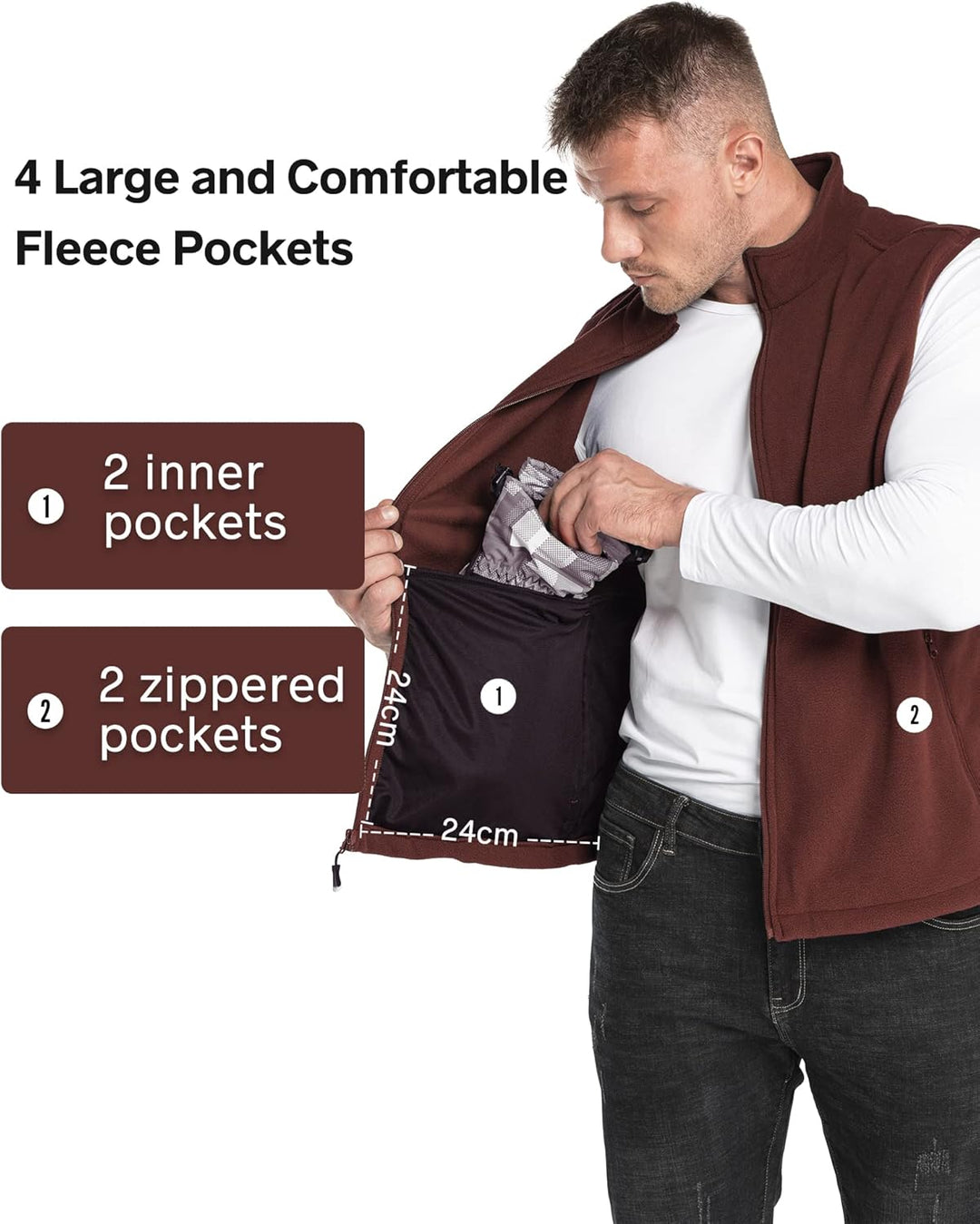 33,000ft Herren Fleece Weste Jacke Standkragen Ultraleicht Outdoor Ärmellose Fleecejacke Gilets Tops