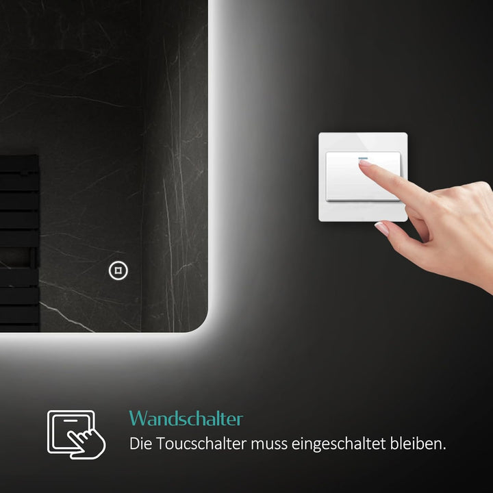 EMKE Badspiegel mit Beleuchtung 60x80cm, Badezimmerspiegel mit Beschlagfrei, 3 Lichtfarben dimmbar,