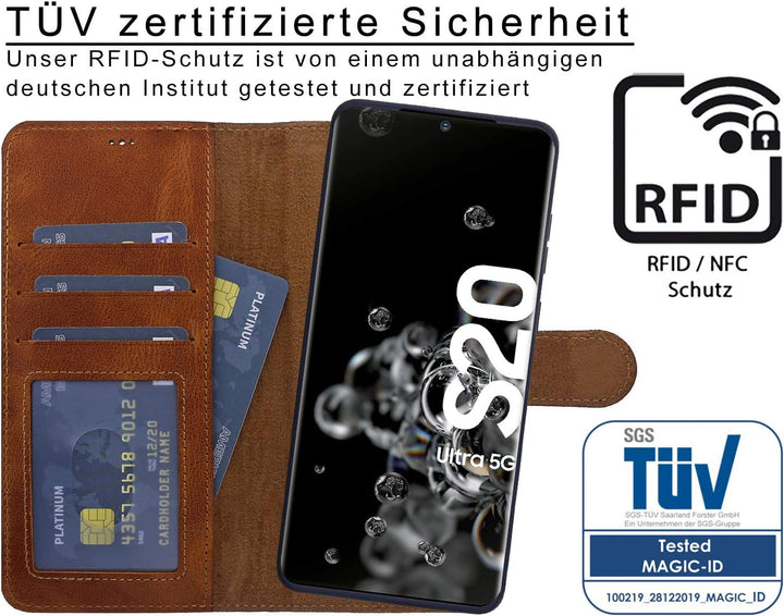 Burkley 2-in-1 Leder Handytasche für Samsung Galaxy S20 Ultra - Abnehmbares Back Cover, 360° Schutz,