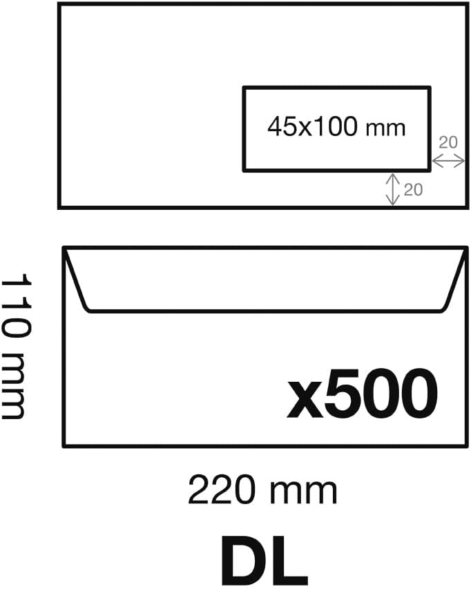 Clairefontaine 10935C - Karton mit 500 Umschlägen DL-110x220mm, selbstklebend, 90g, mit Sichtfenster