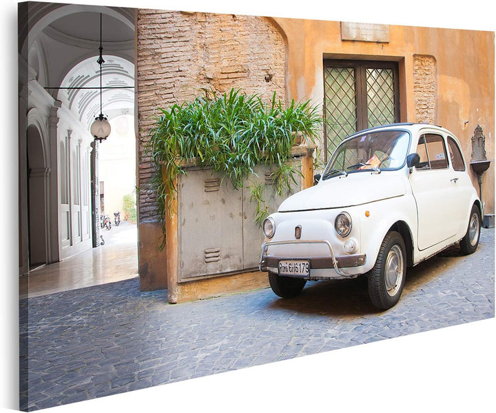 islandburner Bild auf Leinwand Fiat 500 Retro Jahrgang Bilder Wandbilder Poster Leinwand 80x40cm, Le