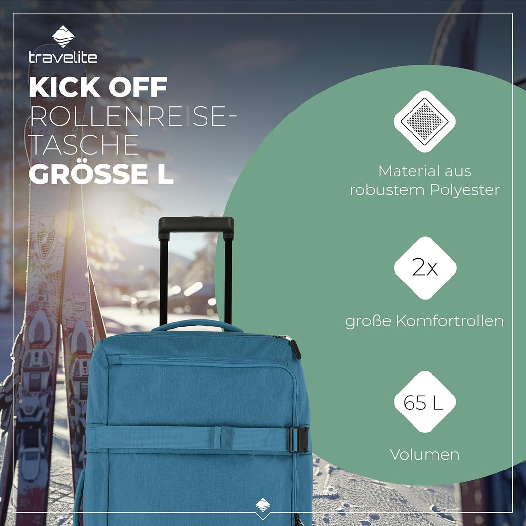 travelite Trolley Reisetasche Grösse L, Gepäck Serie KICK OFF: Praktische Reisetasche mit Rollen für