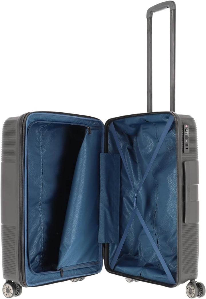 travelite 4-Rad Hartschalen Koffer mittelgross mit Dehnfalte + TSA Schloss, Gepäck Serie WAAL: Stabi