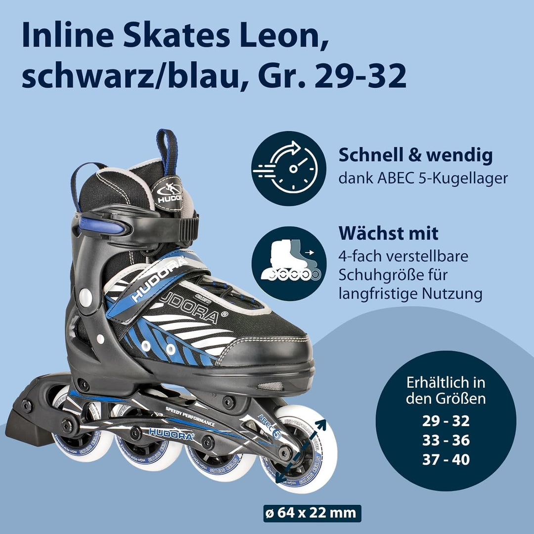 HUDORA Inliner Mia/Leon - Inliner für Kinder, Jugendliche und Erwachsene - Verschiedene Grössen - Ro