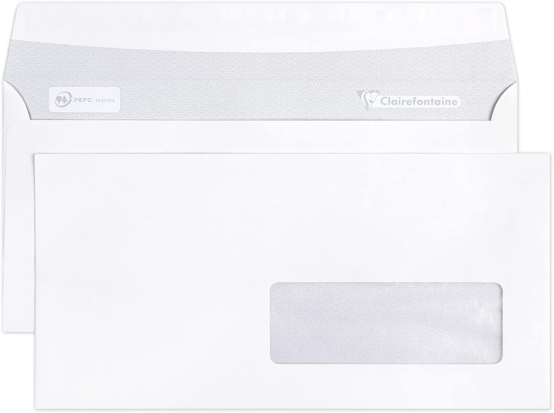 Clairefontaine 10905C - Karton mit 500 Umschlägen DL-110x220mm, selbstklebend, 90g, mit Sichtfenster