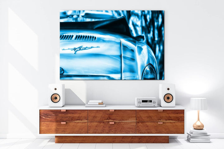 deyoli goldenes Auto Format 80x60 Effekt: Monocrome Blau als Leinwandbild, Motiv fertig gerahmt auf