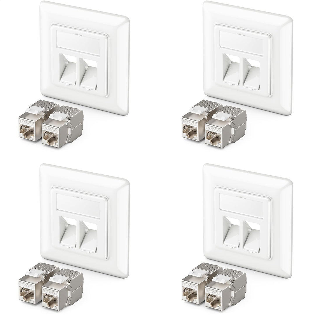 deleyCON 4x Keystone Dose Netzwerkdose Datendose Unterputz + 8x CAT 6a Keystone Jack Modul RJ45 Buch