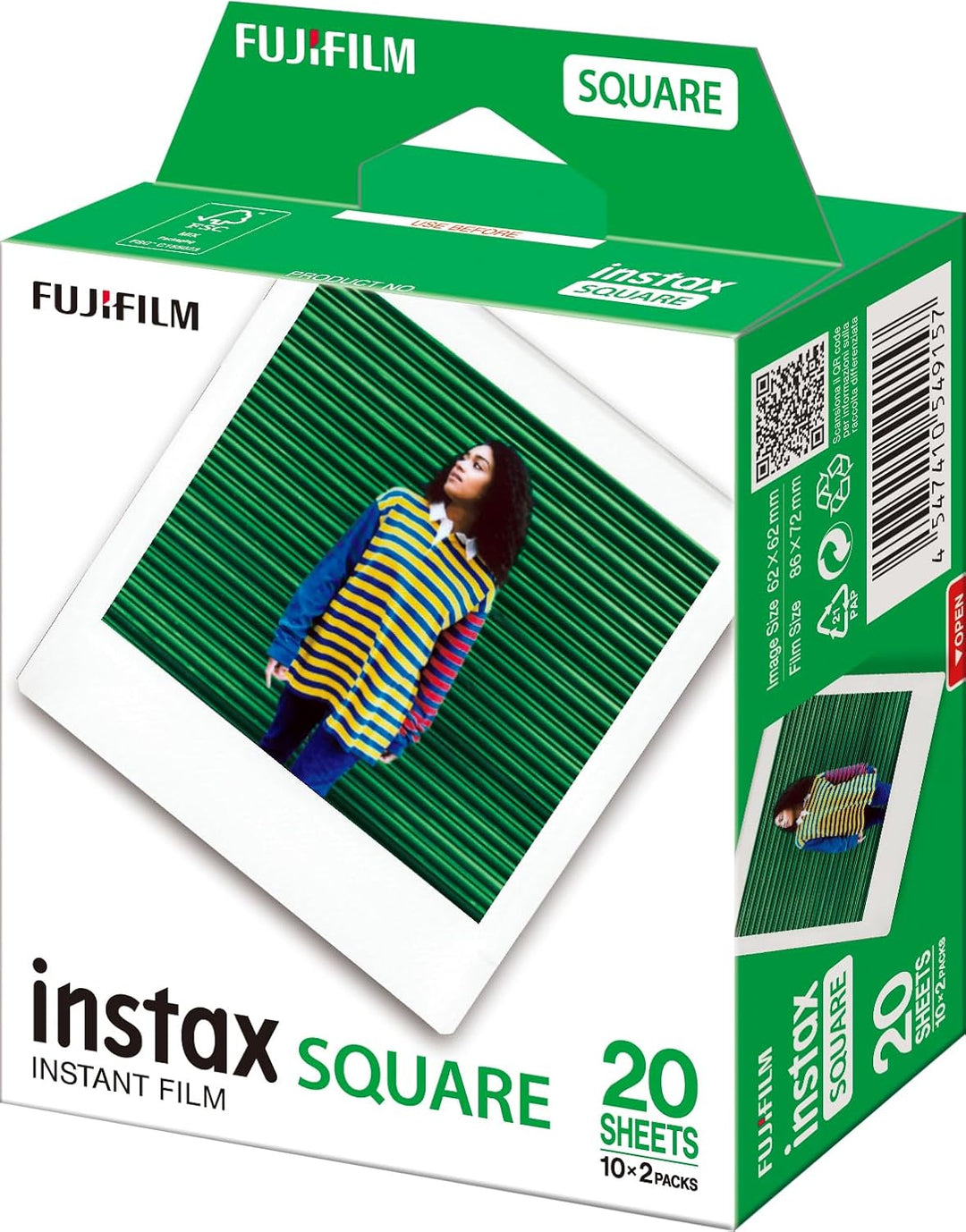 INSTAX Square ISO 800 Film with White Border, 2 X 10 Shot Pack, 20 shot White Border