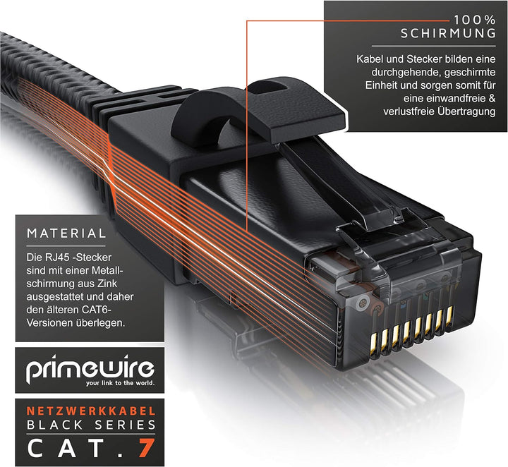 CSL - 30m CAT 7 Netzwerkkabel Black Series Gigabit Ethernet LAN Kabel - Baumwollmantel - 10000 Mbits