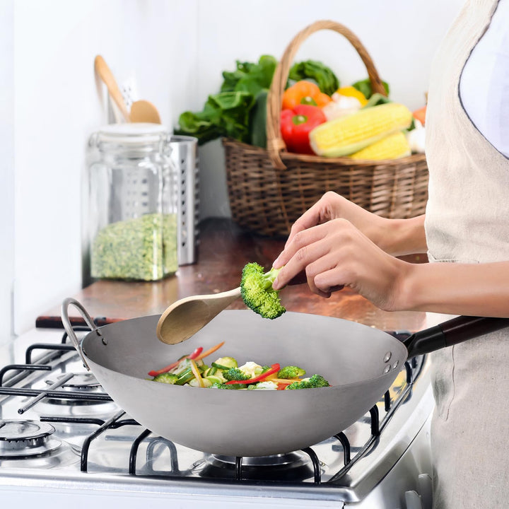 joeji's Kitchen Handgehämmerter Wok aus Kohlenstoffstahl mit abnehmbarem Griff – rostbeständiger Wok