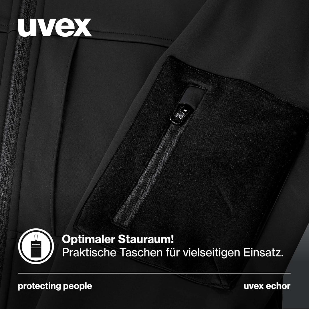 Uvex Echor Softshell-Arbeitsjacke für Herren - atmungsaktiv & wasserabweisend S Schwarz, S Schwarz