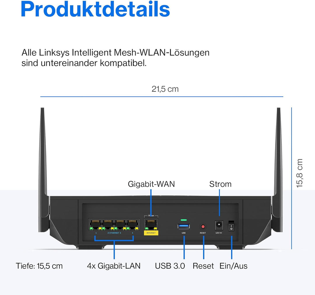 Linksys Hydra Pro 6E Tri‑Band WiFi-6E-Mesh-Router – 8-Stream-Router zum Gamen,Zugriff auf das 6-GHz-