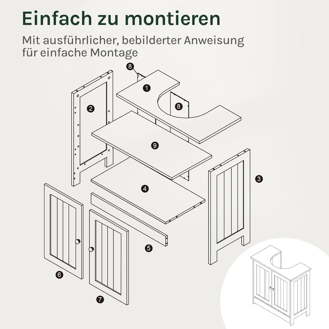 WOLTU Waschbeckenunterschrank, Unterschrank Waschbecken, Waschtischunterschrank, Badunterschrank, We