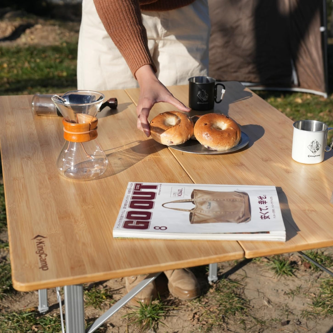KingCamp Bambus Campingtisch Klapptisch mit 3 verstellbaren Höhen 4 Personen / 6 Personen Gelb (100