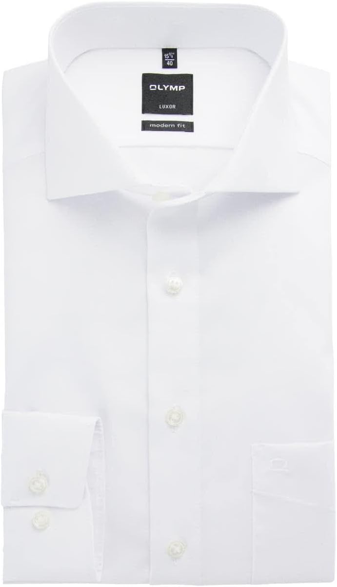 OLYMP Luxor modern fit Hemd Haifisch Kragen Langarm Popeline weiss 45 Weiss, 45 Weiss