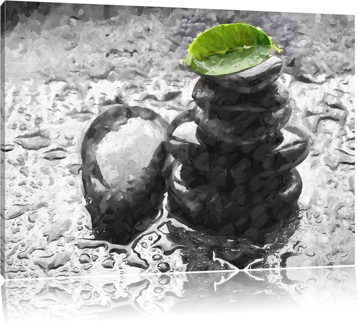 Pixxprint Zensteinturm im Regen als Leinwandbild/Grösse: 100x70 cm/Wandbild/Kunstdruck/fertig bespan