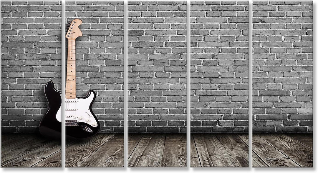 islandburner Bild auf Leinwand E Gitarre Auf Holzboden Vor Steinwand Bilder Wandbilder Poster Leinwa