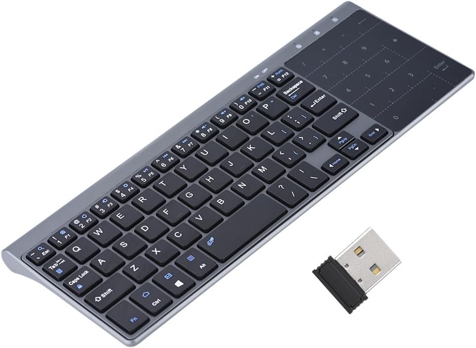 PUSOKEI Ultradünne 2,4-GHz-Funk-Tastatur mit Smart Touchpad, tragbarer Handheld-Tastatur, Universalt