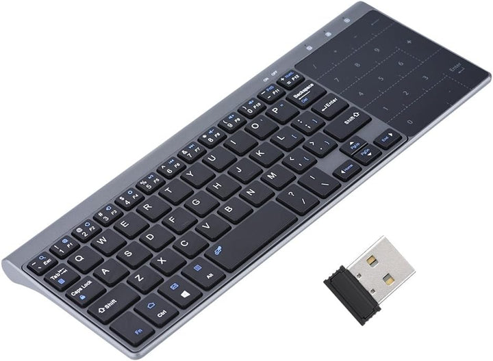 PUSOKEI Ultradünne 2,4-GHz-Funk-Tastatur mit Smart Touchpad, tragbarer Handheld-Tastatur, Universalt