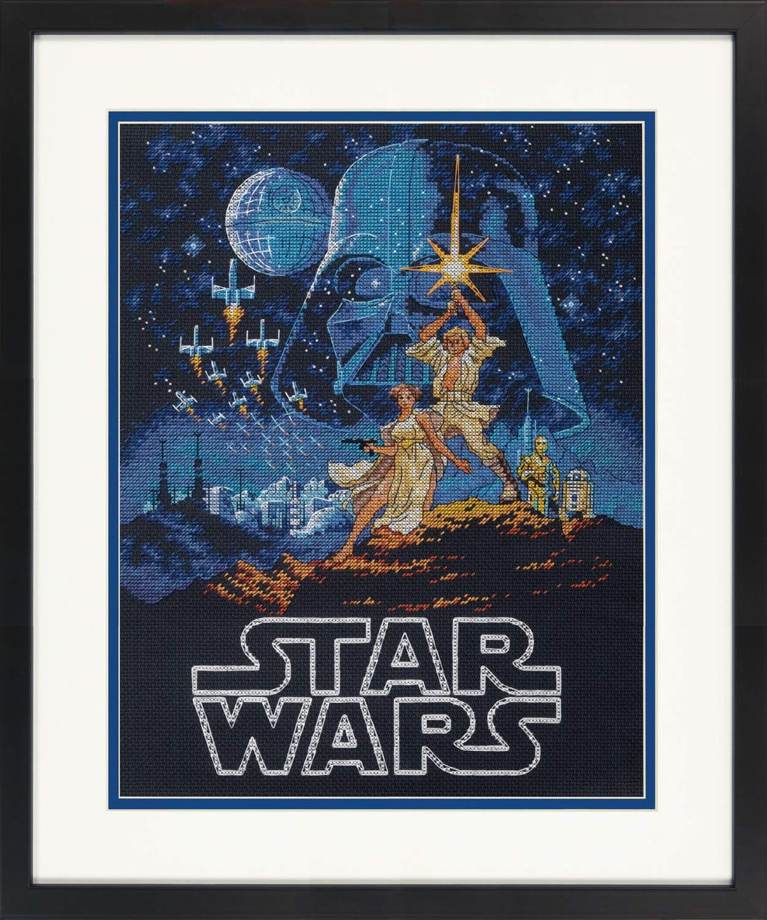 Dimensions 70-35380 Star Wars and Princess Counted Cross Stitch Kit Schwarzer Aida-Stoff, Fadenzahl