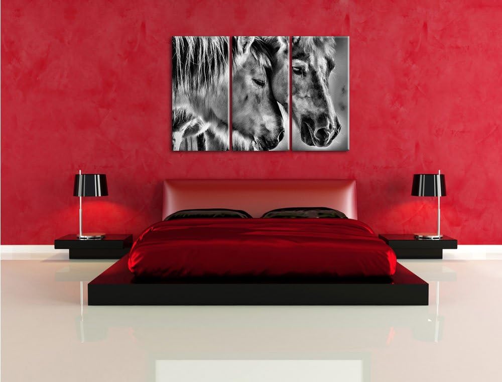 Pixxprint Zwei liebevolle Pferde als Leinwandbild/Grösse: 3 Teilig (120x80) cm/Wandbild/Kunstdruck/f
