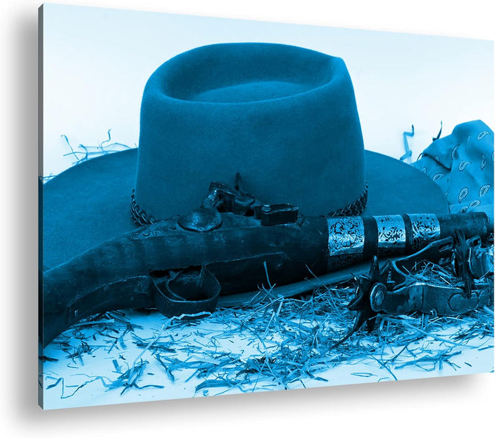 deyoli Wilder Westen Format: 80x60 Effekt: Monocrome Blau als Leinwandbild, Motiv fertig gerahmt auf