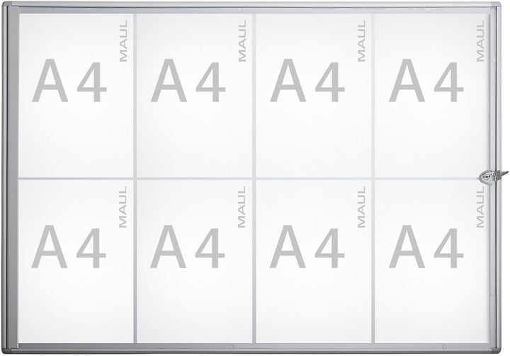 Maul Schaukasten A4 MAULextraslim | Schaukasten Vitrine mit 8 x DIN A4 Seiten | Infotafel mit Alumin