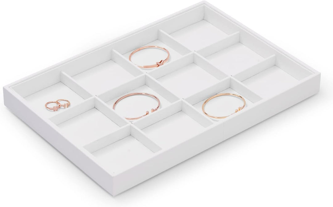 Oirlv Hochwertiges Weiss Leder Schmucktablett,Stapelbar,12 Gitter, Schmuckschublade,für Armbänder,Oh