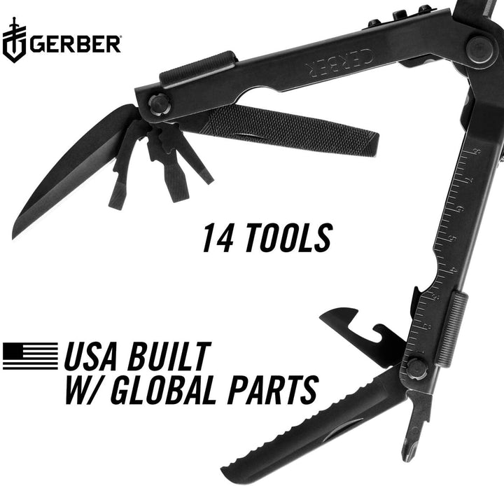 Gerber Multi-Tool mit zwei Messern und Leder-Scheide, MP600 Full-Size, Mit 14 Funktionen, Schwarz, 7