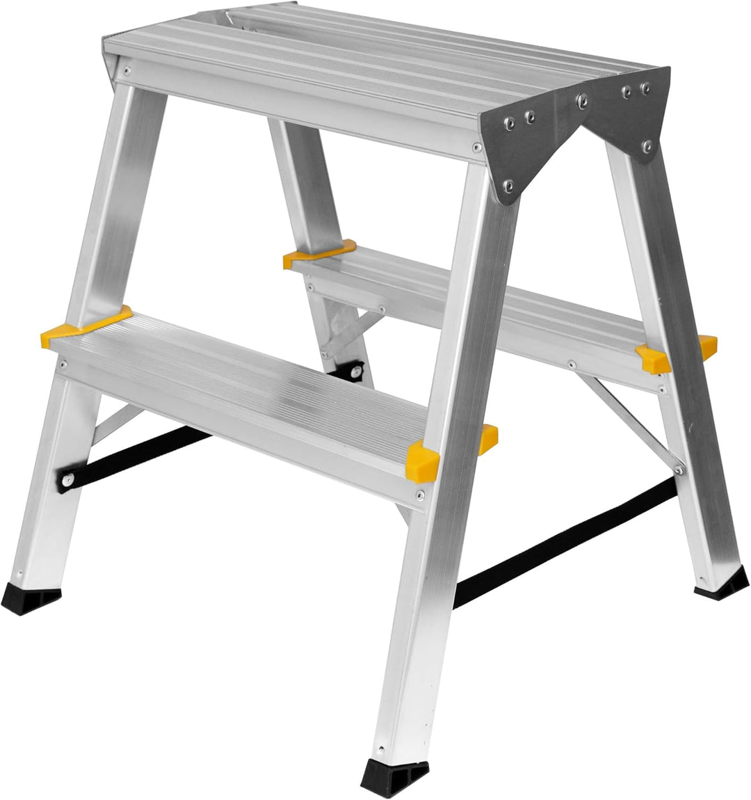 Zweiseitige Aluleiter Klappleiter Haushaltsleiter 2x2 Stehleiter Tragkraft 150kg TÜV | 2 Stufen / 15