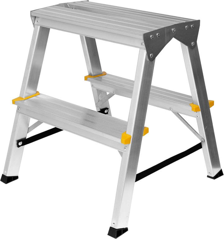 Zweiseitige Aluleiter Klappleiter Haushaltsleiter 2x2 Stehleiter Tragkraft 150kg TÜV | 2 Stufen / 15