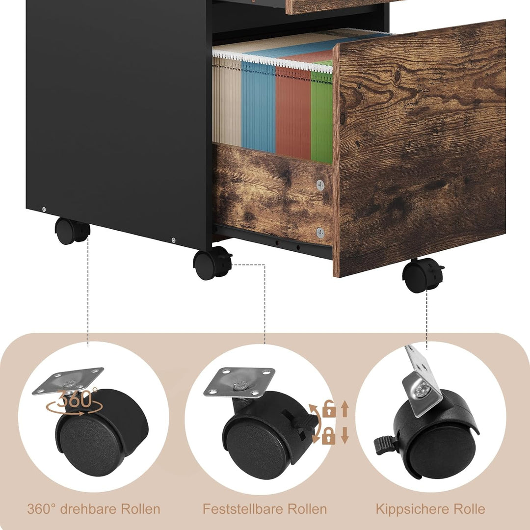 WOLTU Rollcontainer, Aktenschrank mit 2 Schubladen, mobiler Büroschrank, Schreibtisch Unterschrank,