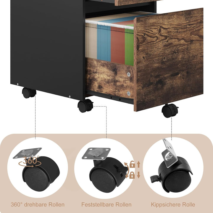 WOLTU Rollcontainer, Aktenschrank mit 2 Schubladen, mobiler Büroschrank, Schreibtisch Unterschrank,
