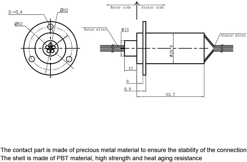 MW1615 Leitfähiger Schleifring 50 RPM Nennrate 6 Ringe 29,8 mm Durchmesser Hochleistungsausrüstungst