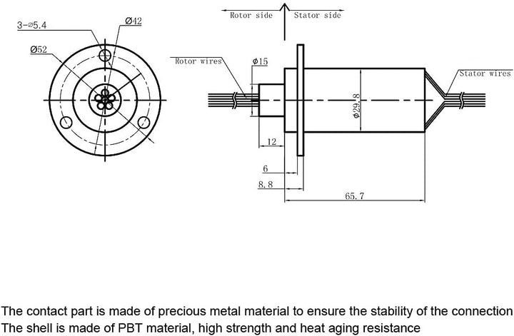 MW1615 Leitfähiger Schleifring 50 RPM Nennrate 6 Ringe 29,8 mm Durchmesser Hochleistungsausrüstungst