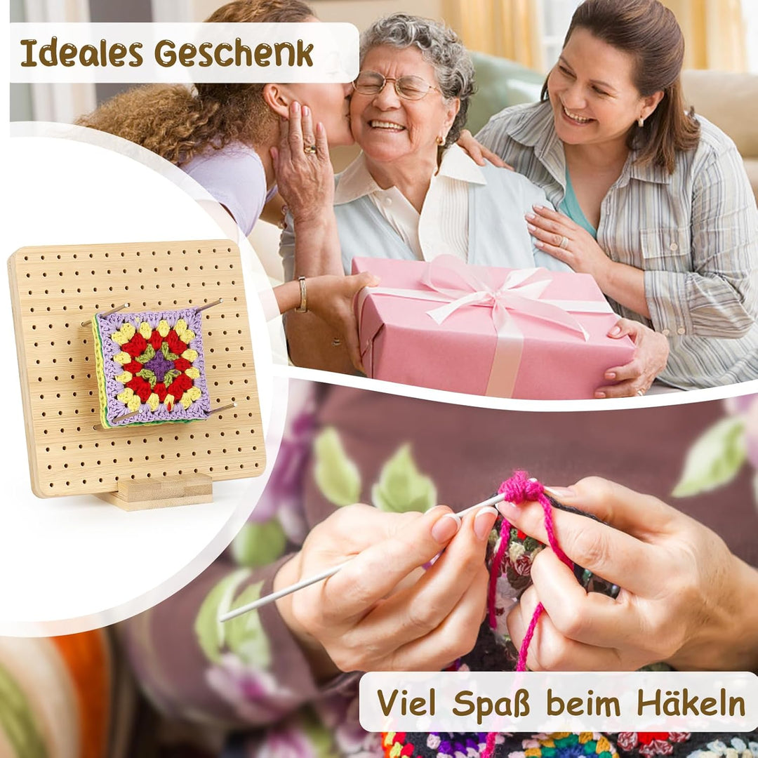 Coopay Granny Square Spanner, Wooden Granny Squares Blocking Board, 20 x 20 cm Sperrbrett Häkeln mit