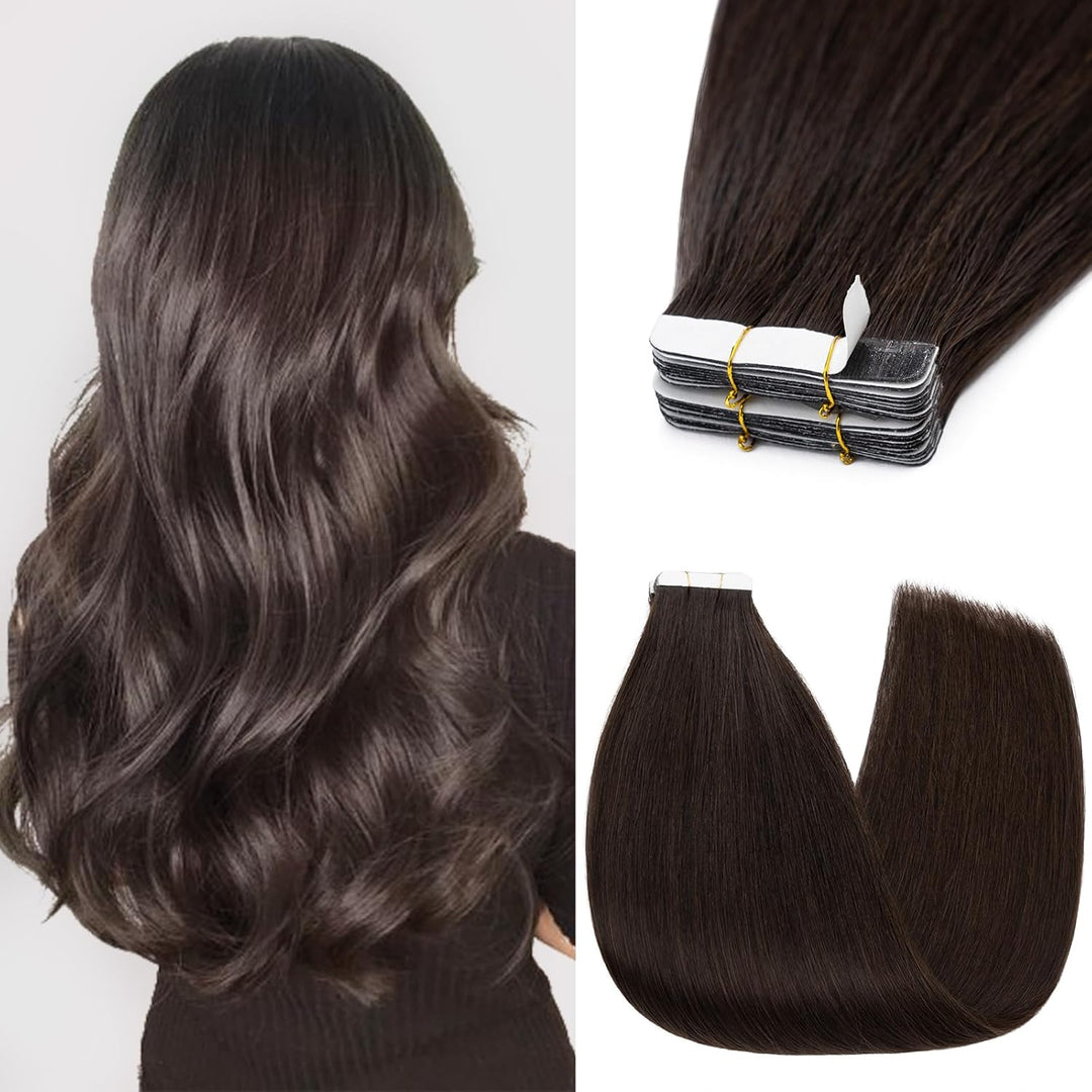 Silk-co Tape Extensions Echthaar 10stk, Remy Tape in Extensions Haarverlängerung, Skin Weft Echthaar