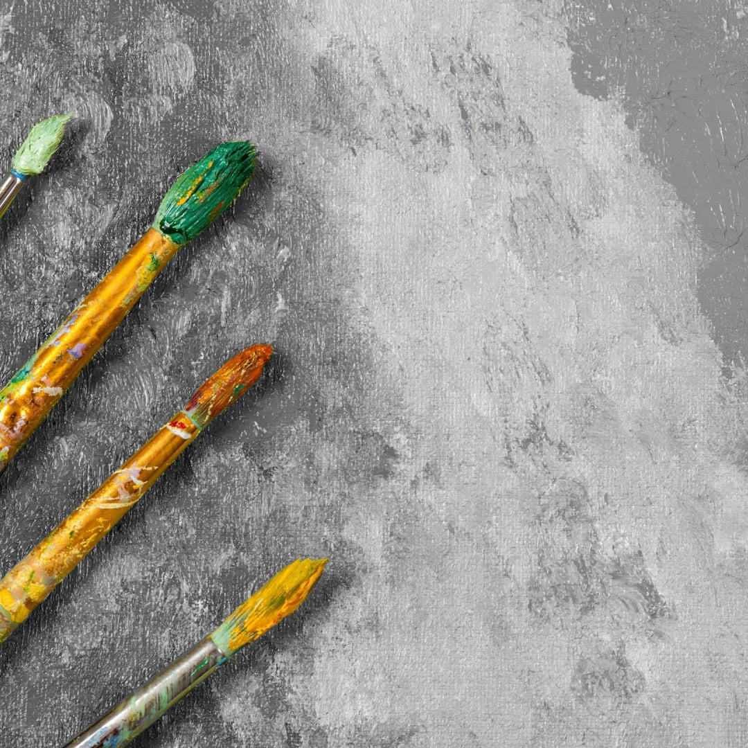 Glasbild | Wandbild auf Echtglas | Gelber Pinsel & Bild | 70x70 cm | inkl. Aufhängung und Abstandsha