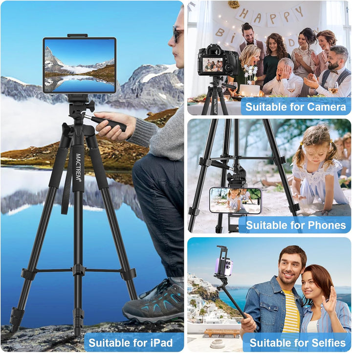Handy Stativ, 2024 Upgrade 165cm / 65" Kamera Stativ für Smartphone iPad, 360° Drehung Tragbar Tripo
