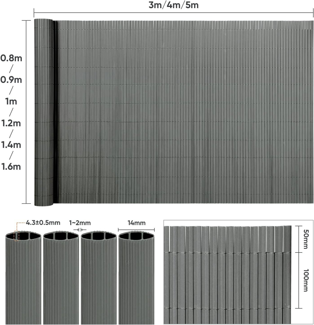 Sekey PVC Sichtschutzmatte 100x500cm Doppelte Verstärkung Innen, Balkon Sichtschutz mit Kabelbindern