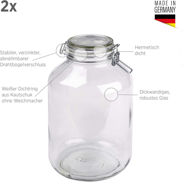 MÄSER 926240 Gothika, Einmachgläser gross, 2er Set à 4,8 l, made in Germany, Vorratsgläser mit Decke