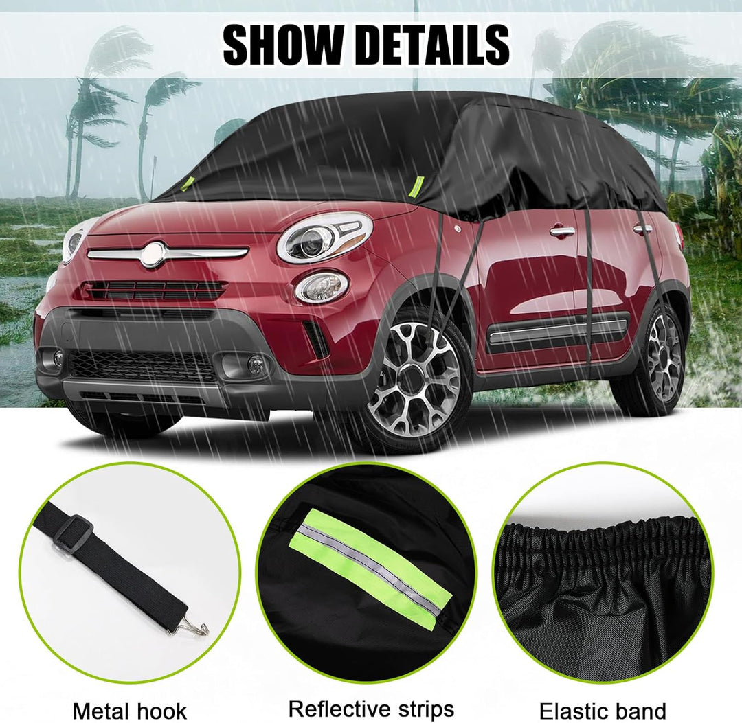 Schwarzes Halbgarage für 2007-2023 F-iat 500, Massgeschneidertes Autogarage Softtop Halbabdeckung vo
